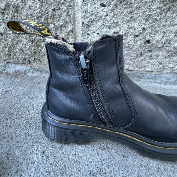 DR DOC MARTENS Leopard Lined Chelsea Boots Girls 12 29 EU Faux Fur Pull On Boot - Picture 7 of 9